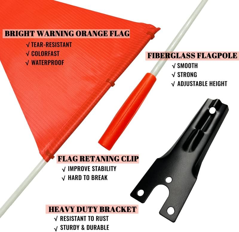 Uelfbaby 10pcs Bike Safety Flag with Reflective Stripe, Heavy Duty Fiberglass Pole, Polyester, Full Color, Tear-Resistant, Waterproof, Orange Flag, Double-Sided Reflective - Image 4